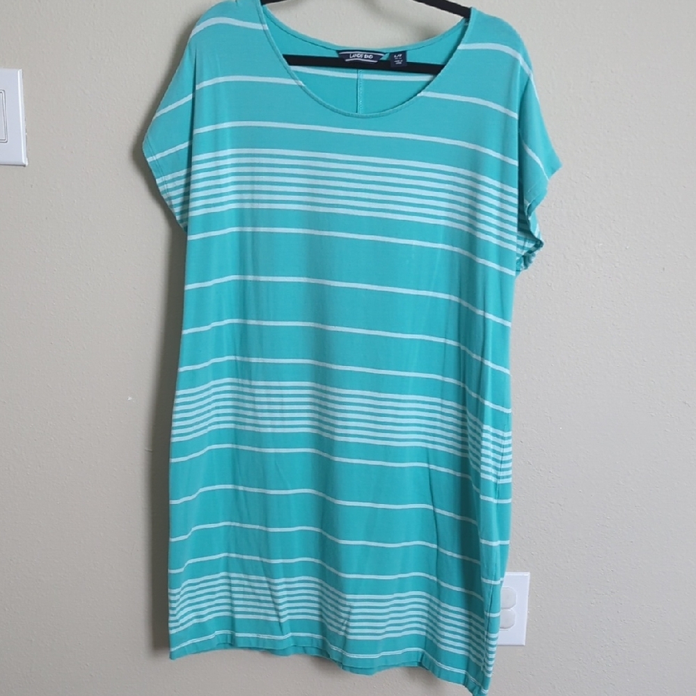 Lands End Casual Striped Tunic Dress - Teal